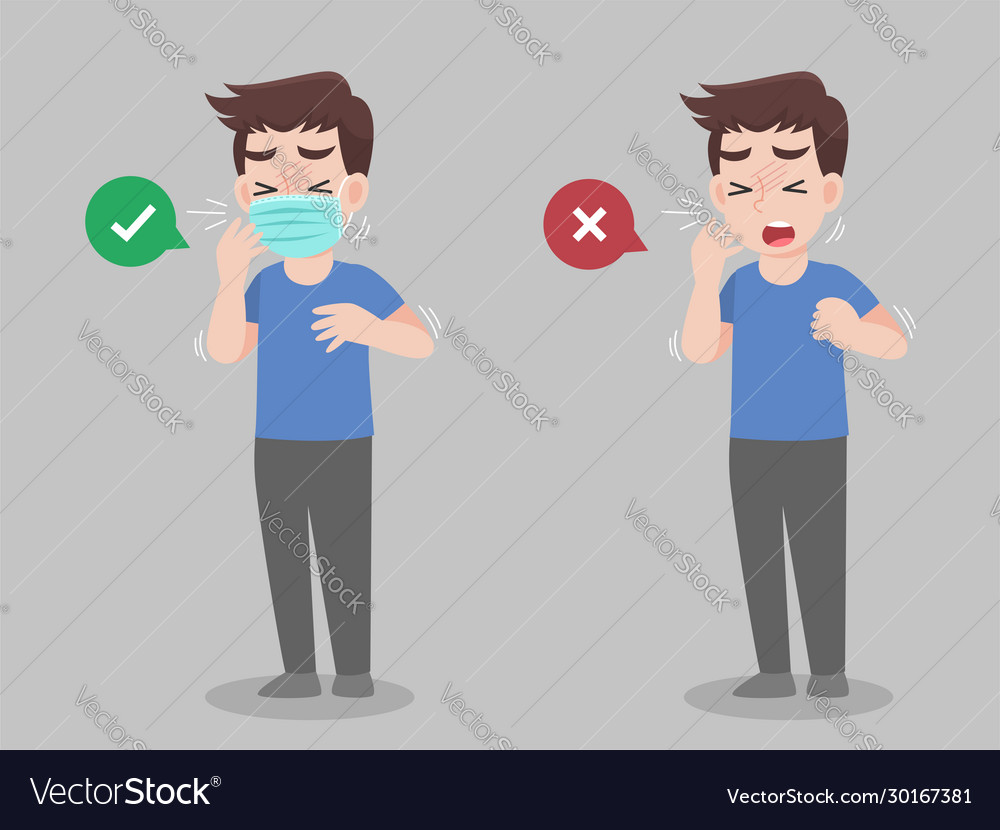 Man Coughing with and without Mask