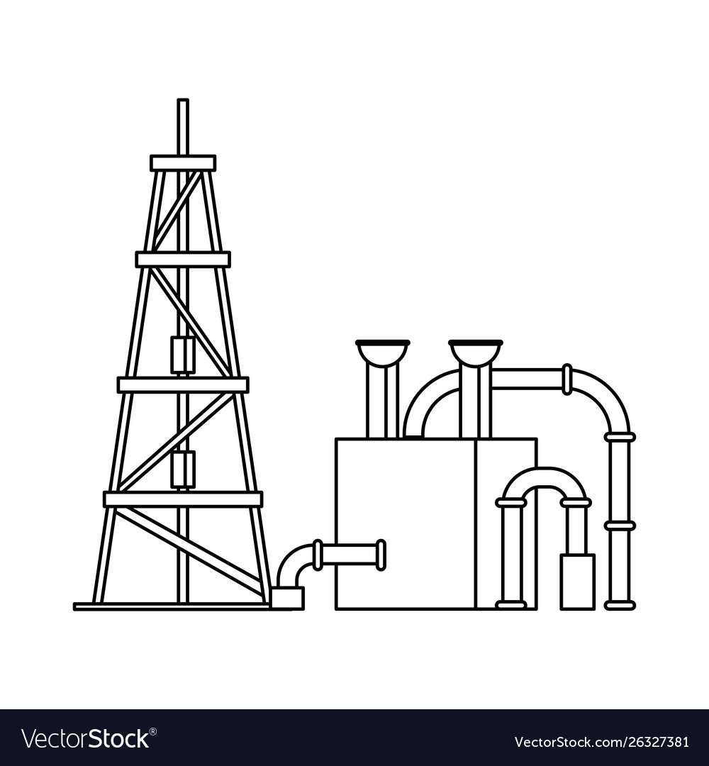 Oil refinery gas factory cartoon in black