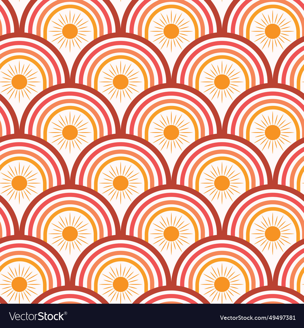 Retro rainbows with sun seamless pattern Vector Image
