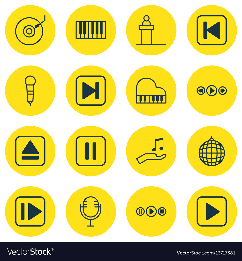 Set of 16 multimedia icons includes extract vector image Set of 16 multimedia icons includes extract