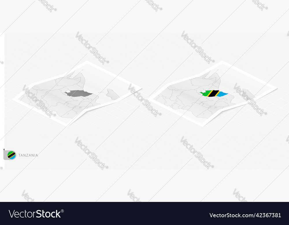 Set of two realistic map tanzania with shadow