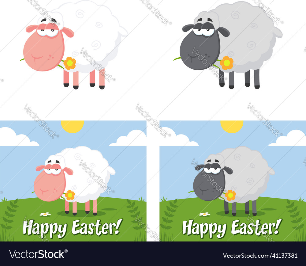 Sheep cartoon characters with a flower vector image Sheep cartoon characters with a flower