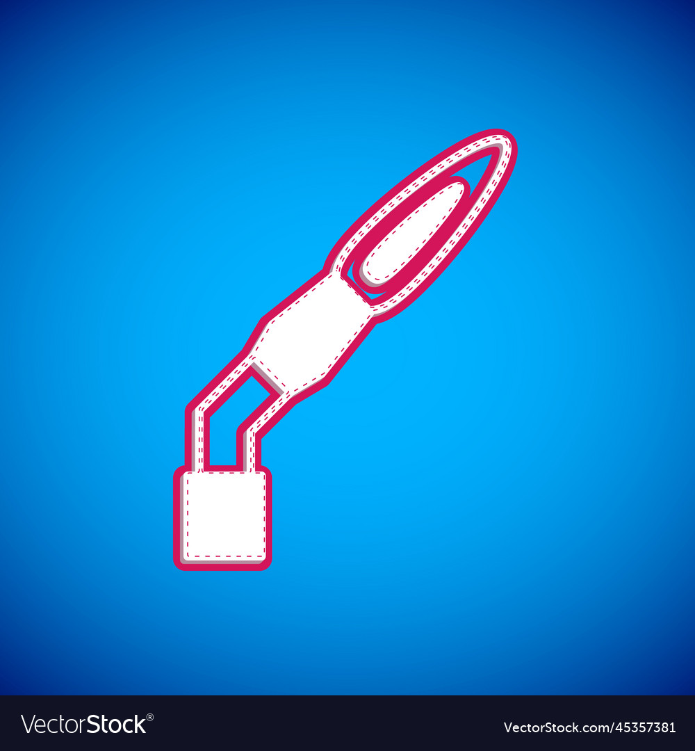 White welding torch icon isolated on blue