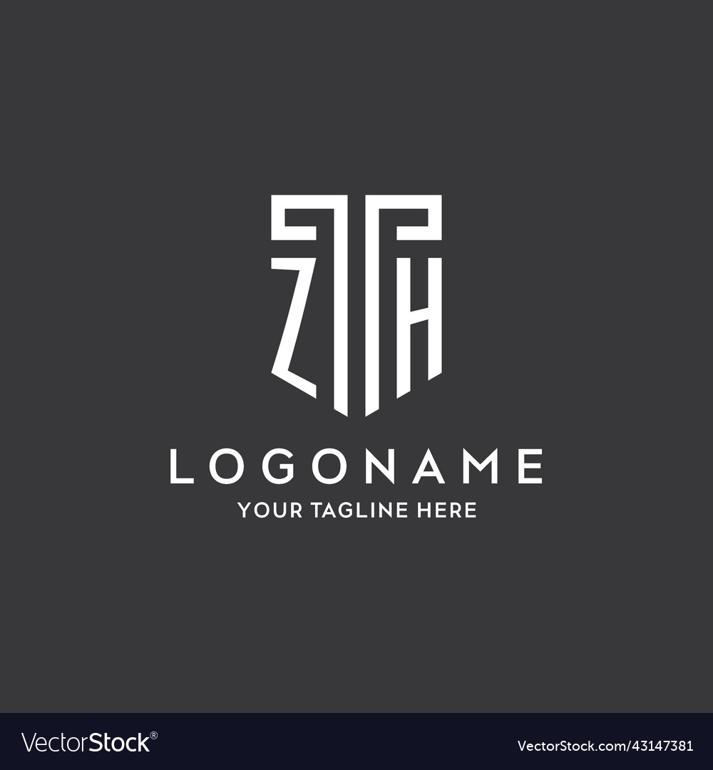 Zh monogram initial name with shield shape icon
