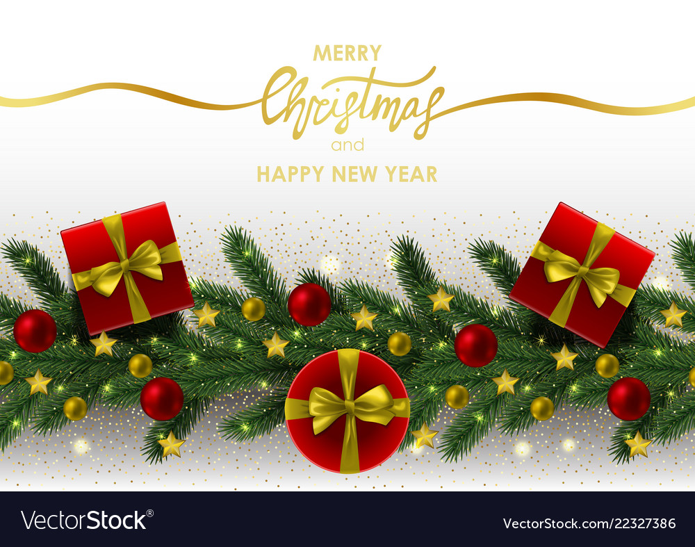 Christmas And New Year Invitation Card With Gold Vector Image Invitation Card With Gold Vector Image