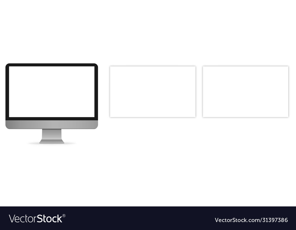 Computer mockup with blank frame desktop template vector image Computer mockup with blank frame desktop template