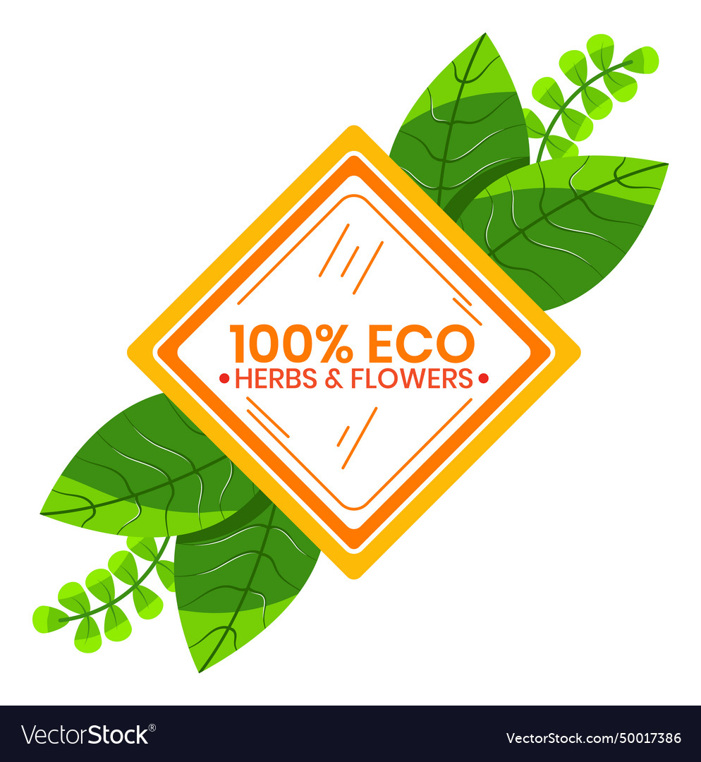 Eco friendly label with green leaves orange