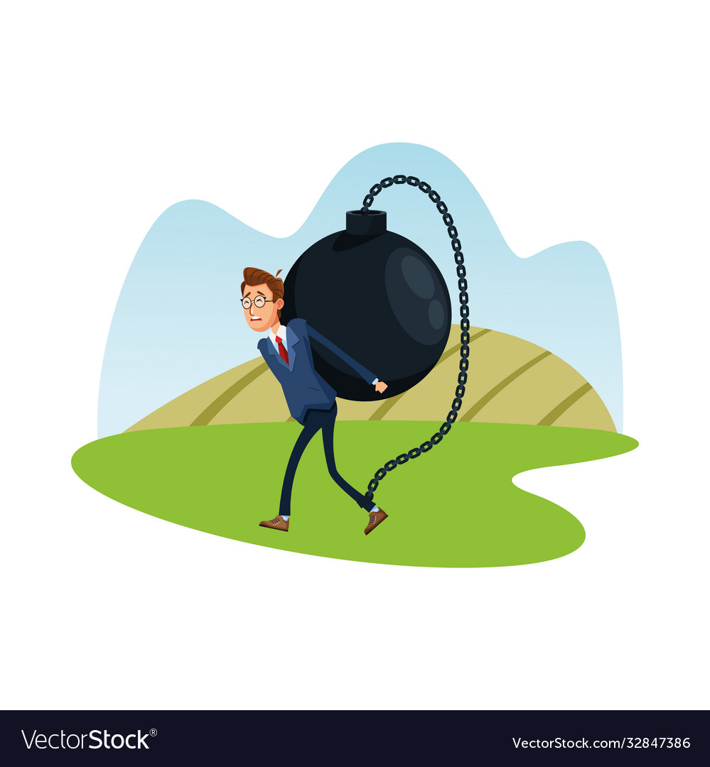 Elegant businessman lifting slave fetter comic vector image Elegant businessman lifting slave fetter comic
