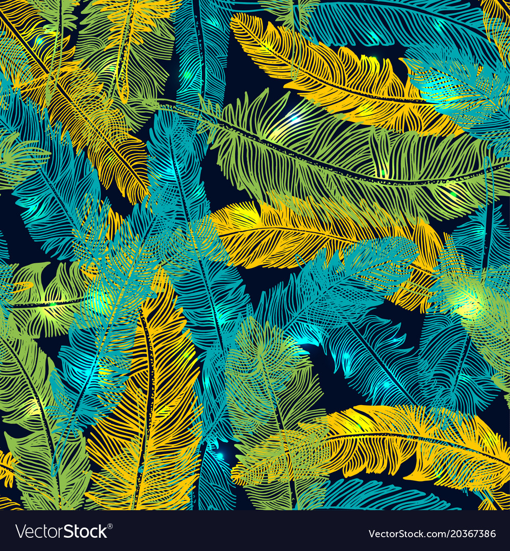 Hand drawn seamless pattern of feathers color