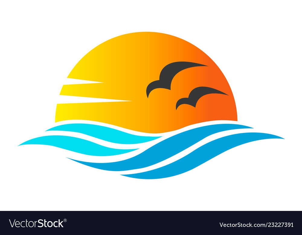 Download Abstract design of ocean icon or logo with sun Vector Image