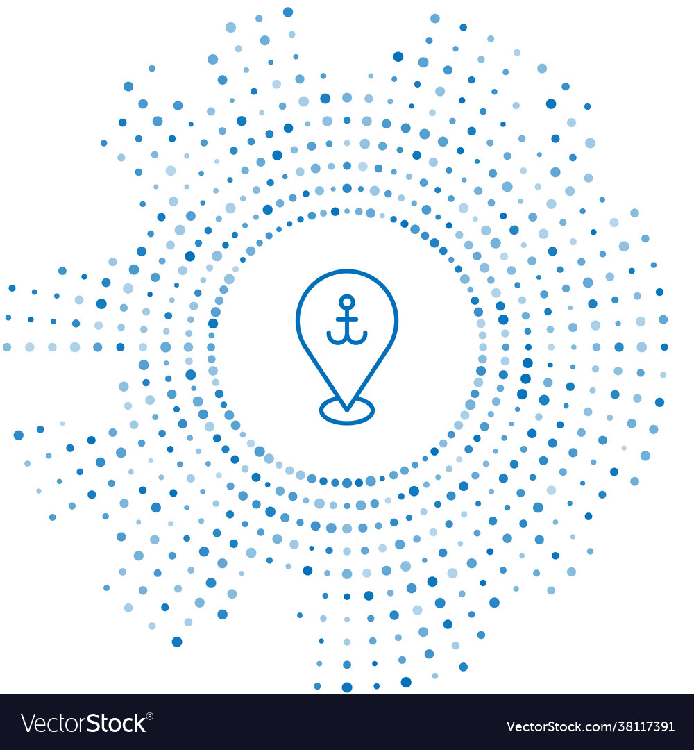 Blue line map pointer with anchor icon isolated vector image Blue line map pointer with anchor icon isolated
