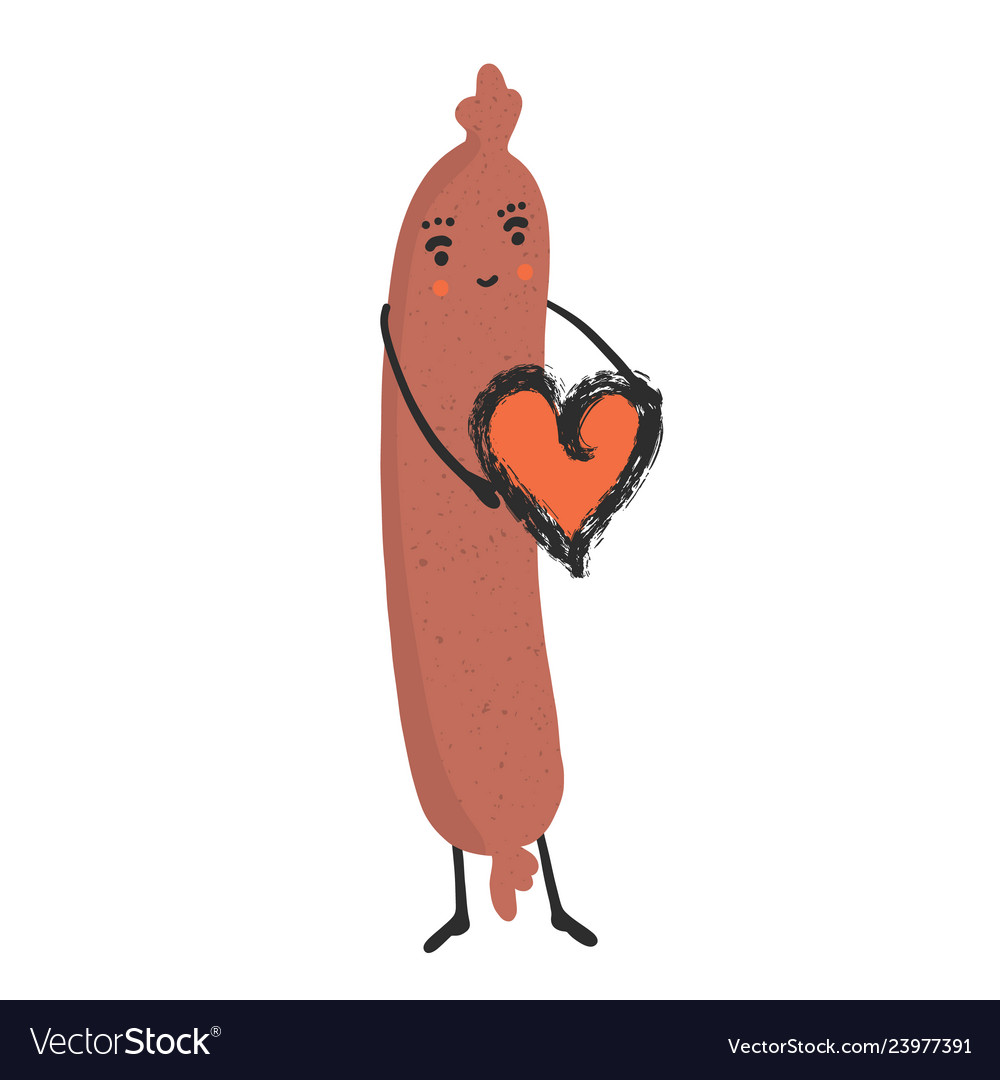 Cute hot dog holding love heart cartoon vector image Cute hot dog holding love heart cartoon