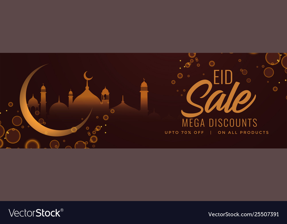 Eid festival sale banner with moon and mosque