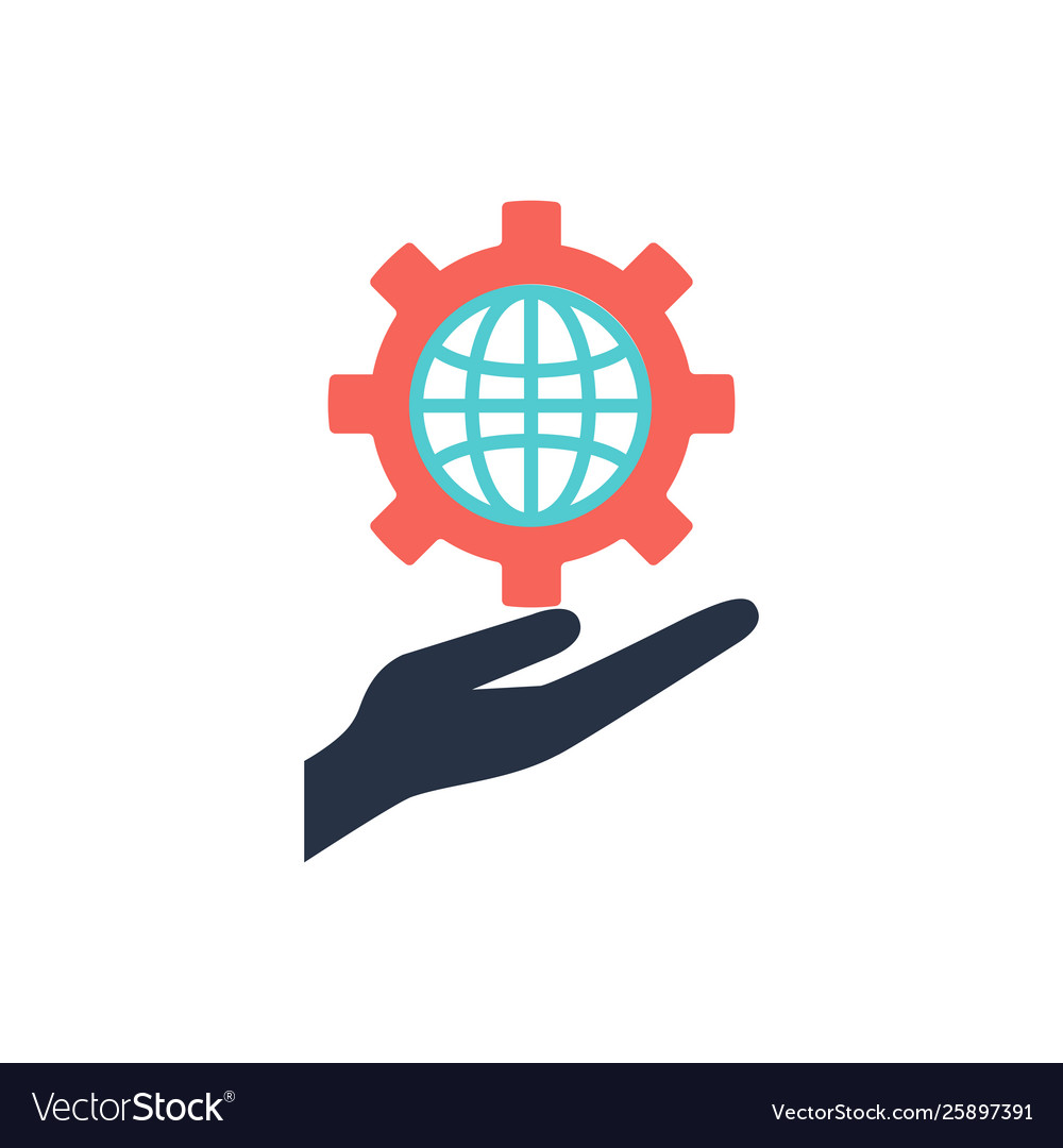 Globe with hand linear icon vector image Globe with hand linear icon
