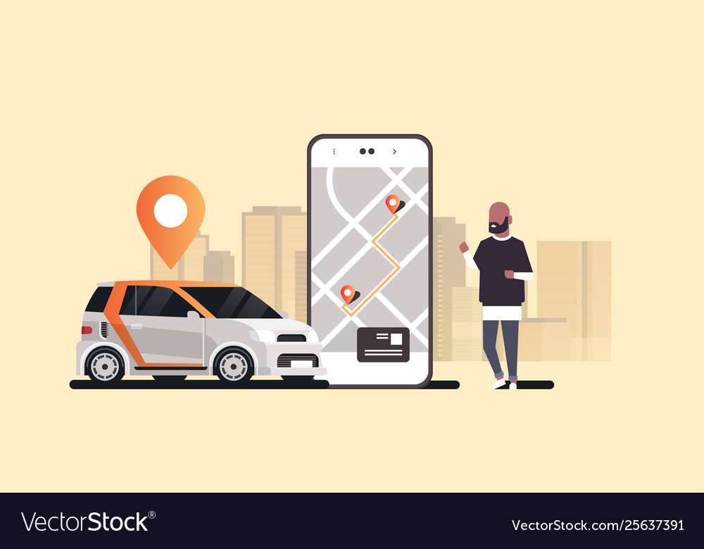 Man Using Mobile App for Car Rental