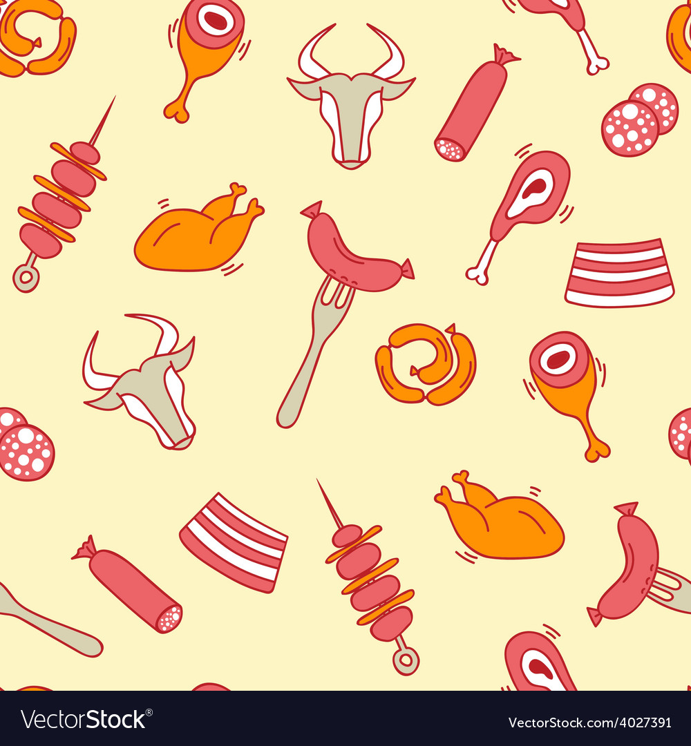 Meat seamless pattern with eat elements sausage