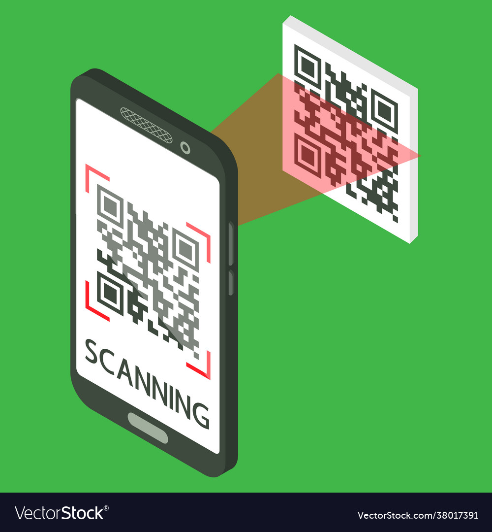 Scan qr code with mobile phone isometric vector image Scan qr code with mobile phone isometric