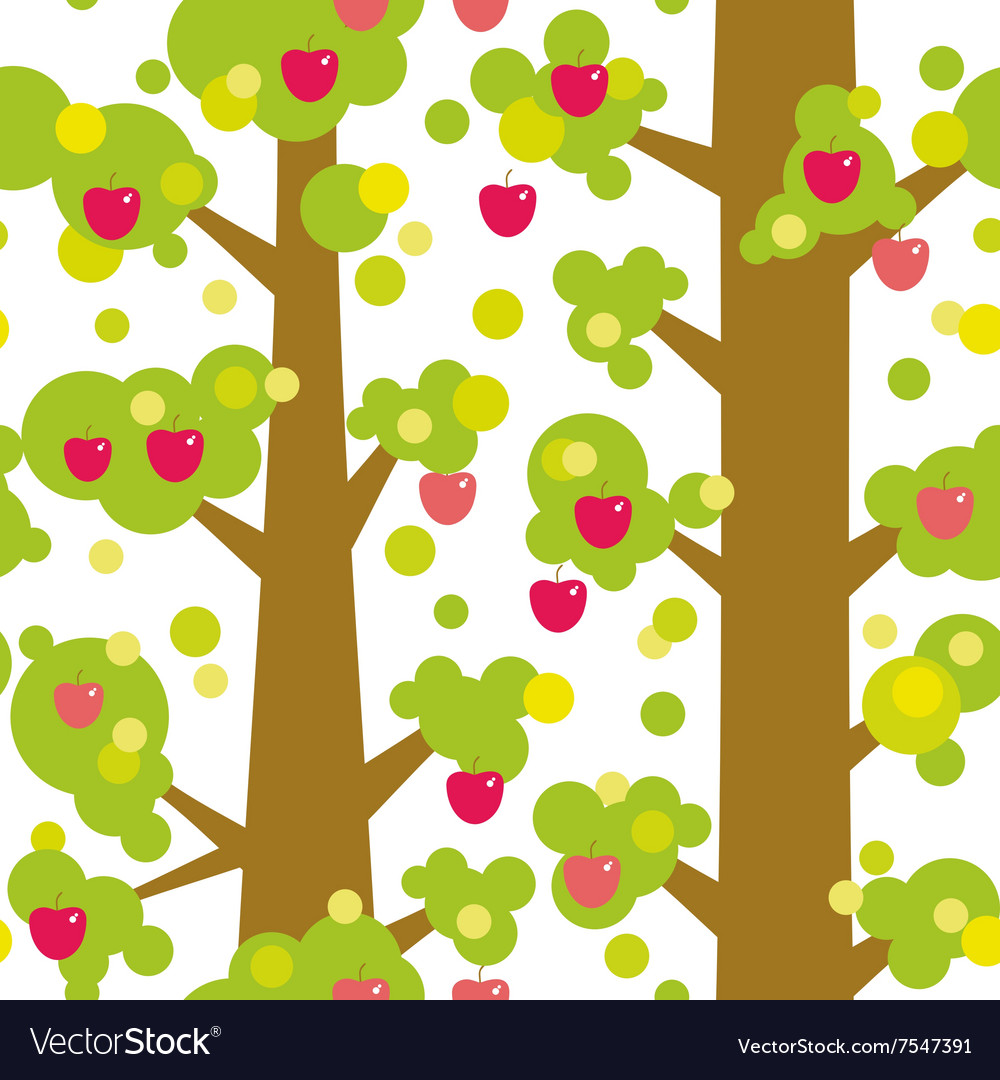 Seamless pattern - large trees with red apples