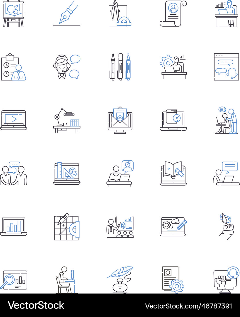 Seminar line icons collection learning Royalty Free Vector