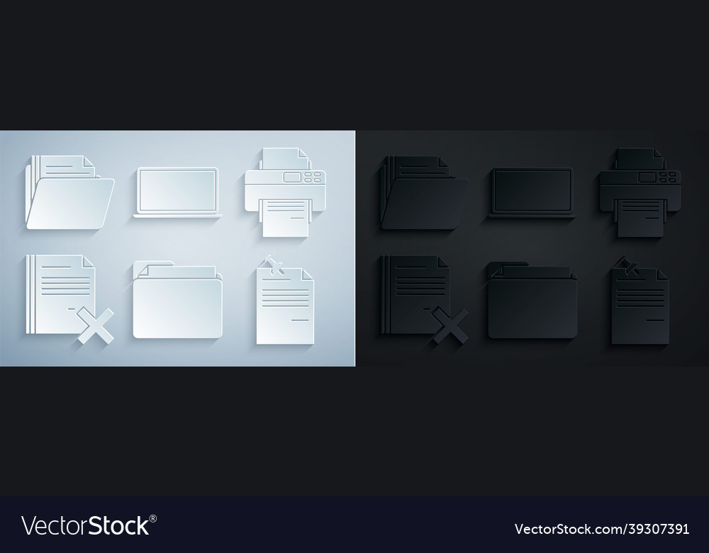 Set document folder printer delete file vector image Set document folder printer delete file