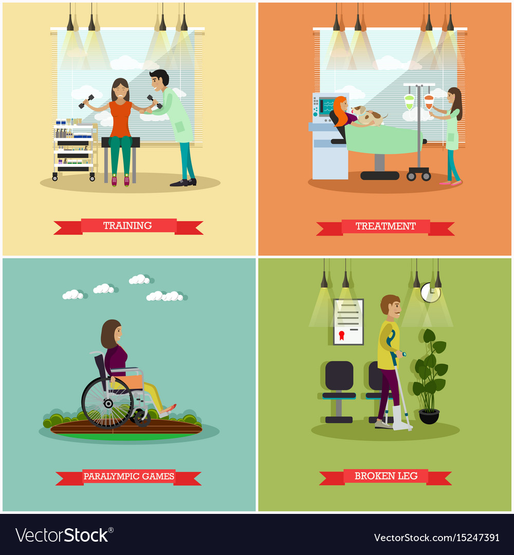 Set of disabled people posters in flat