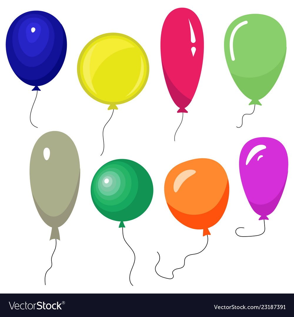 Set of eight colorful balloons with a string