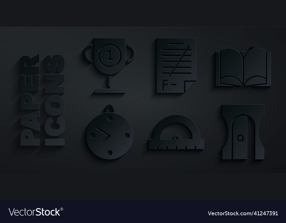 Set protractor open book clock pencil sharpener vector image Set protractor open book clock pencil sharpener