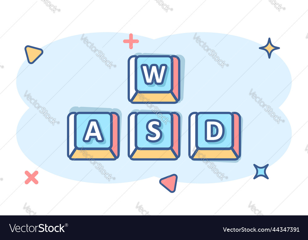 Wasd button icon in comic style keyboard cartoon Vector Image