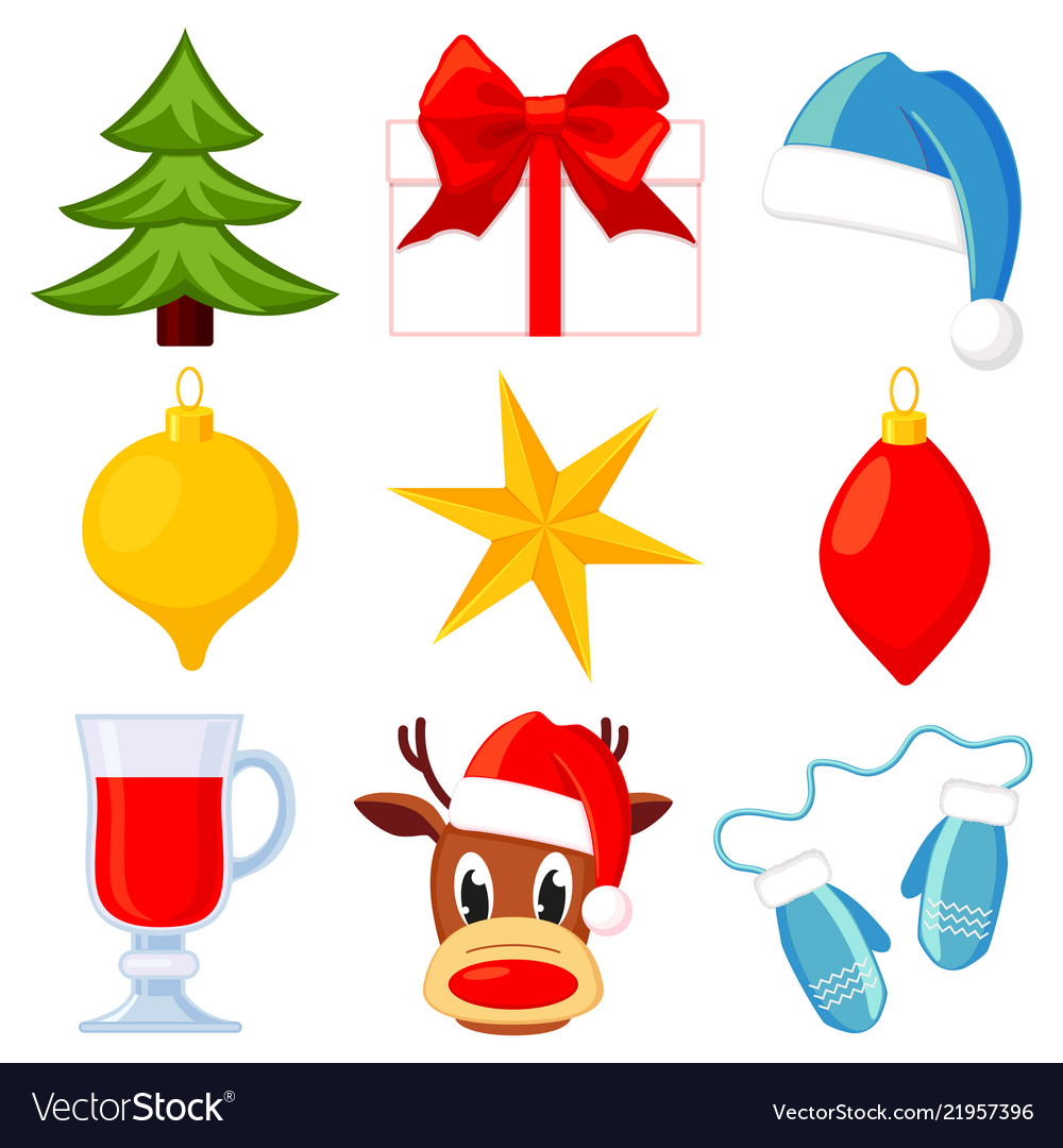 9 colorful cartoon christmas elements set