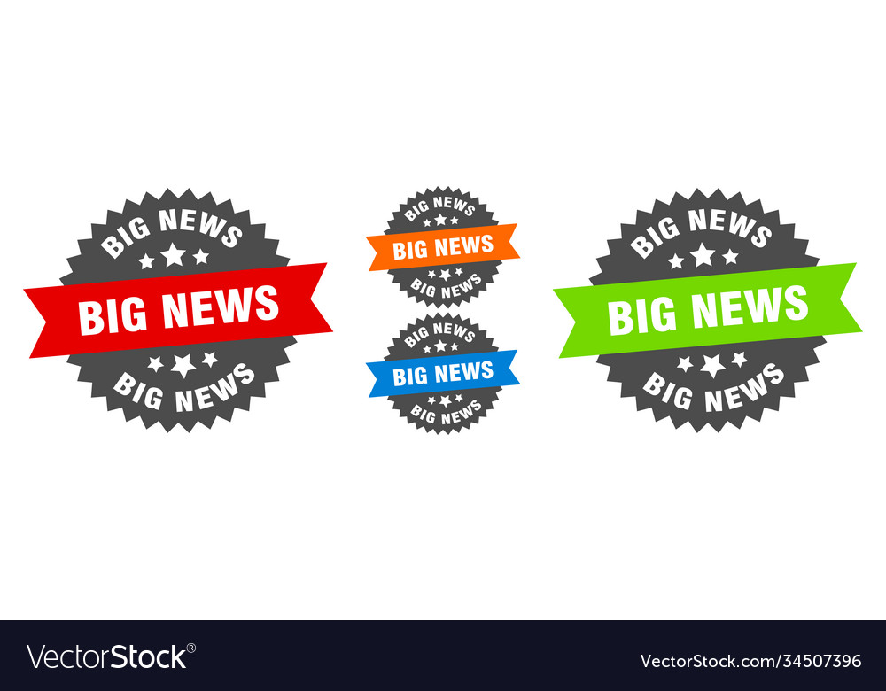 Big news sign round ribbon label set seal