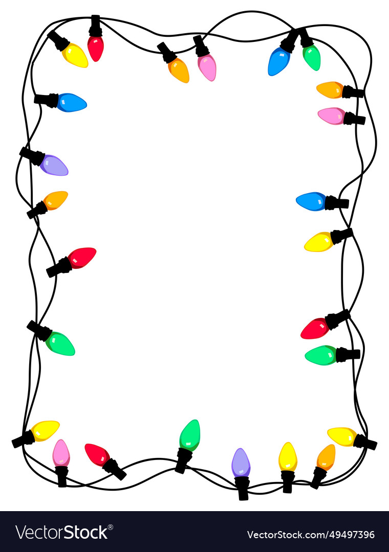 Christmas lights border xmas bulbs string frame Vector Image