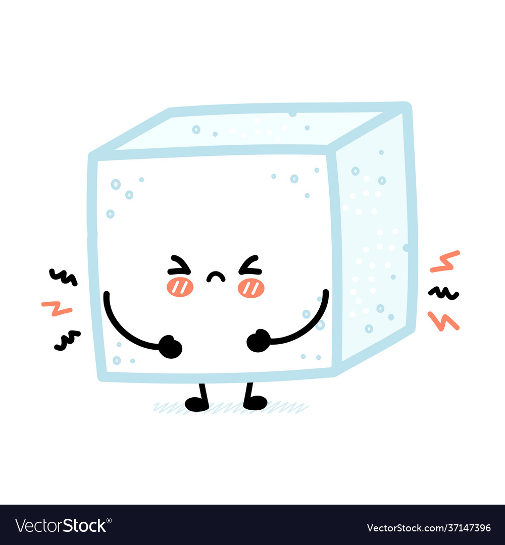 Cute funny sad sugar piece cube character Vector Image