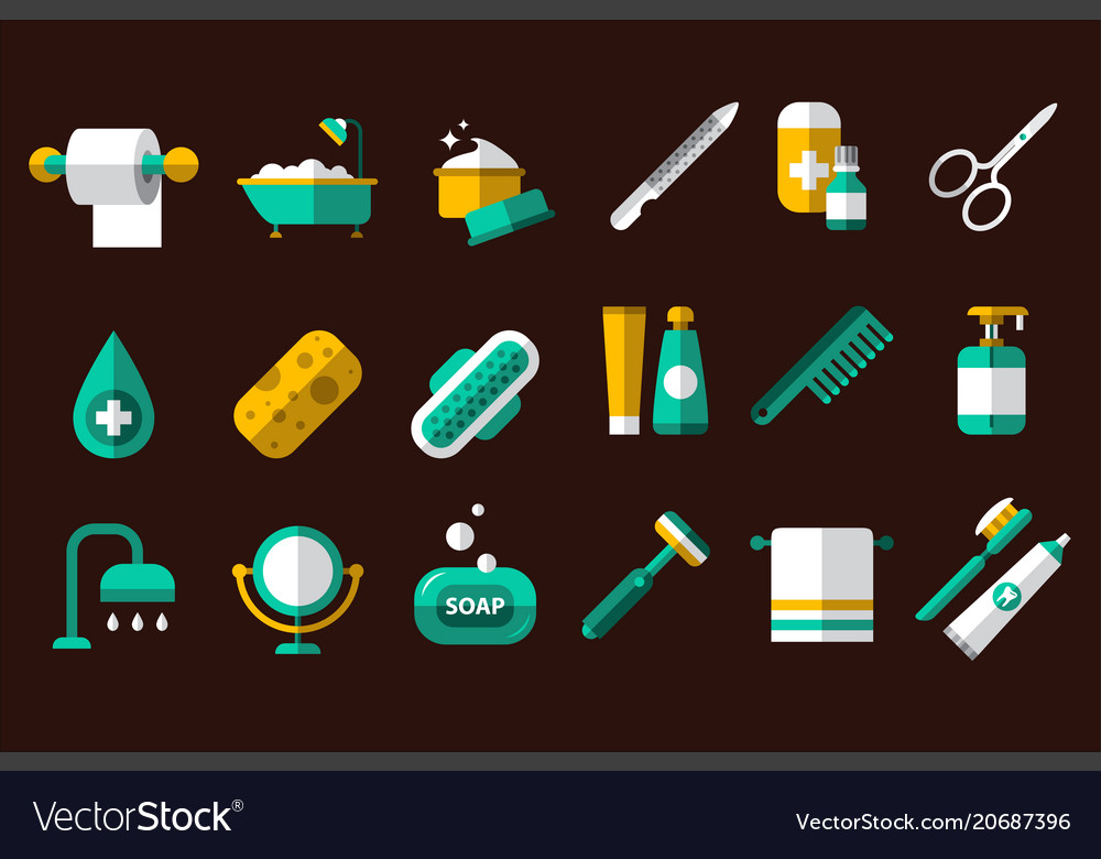 Hygiene icon set toilet paper nail file Royalty Free Vector