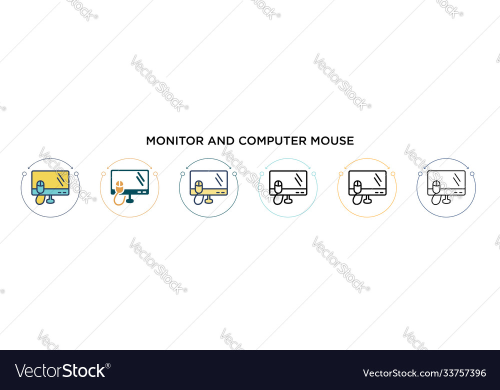Monitor and computer mouse icon in filled thin