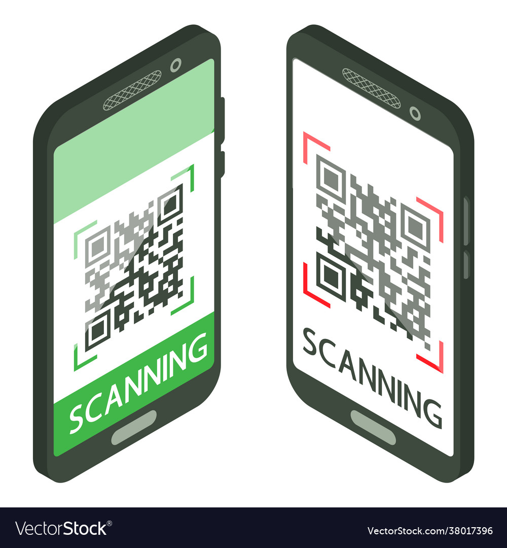 Scan qr code with mobile phone isometric
