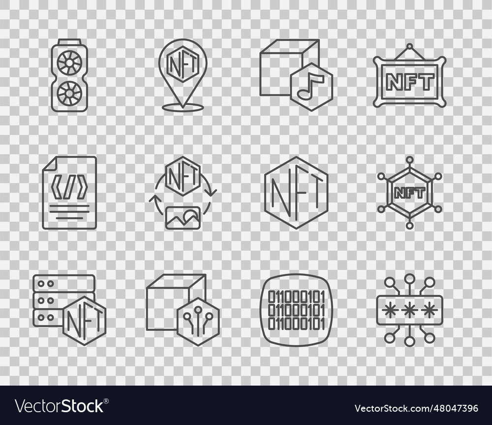 Set line nft blockchain technology cyber security vector image Set line nft blockchain technology cyber security