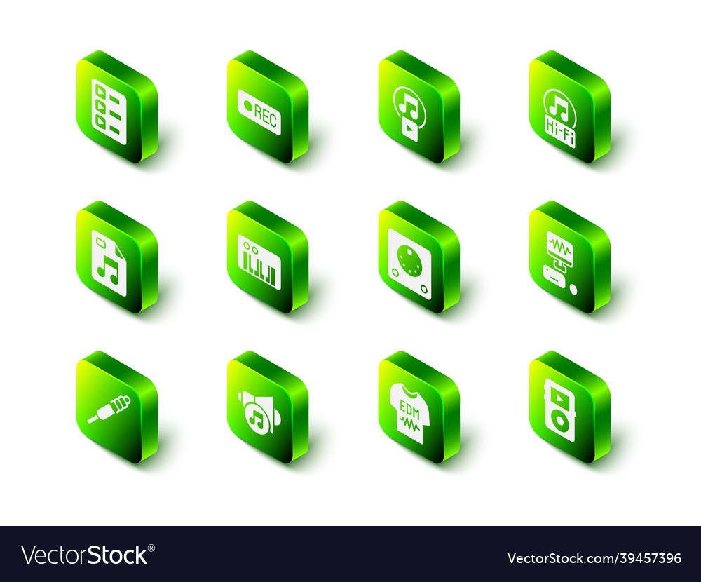 Set record button play in square music note vector image Set record button play in square music note