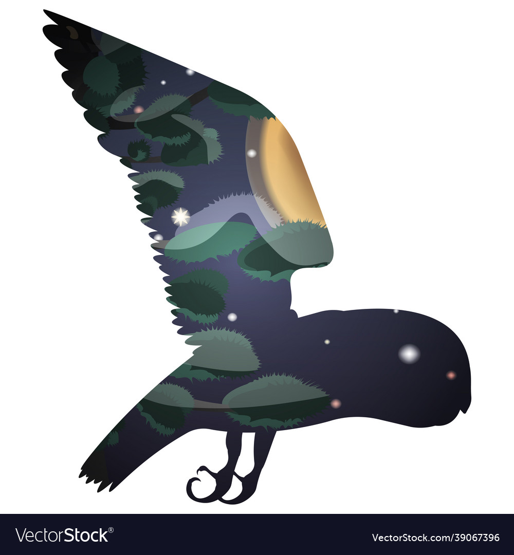 Shape of an owl with a pattern pine trees