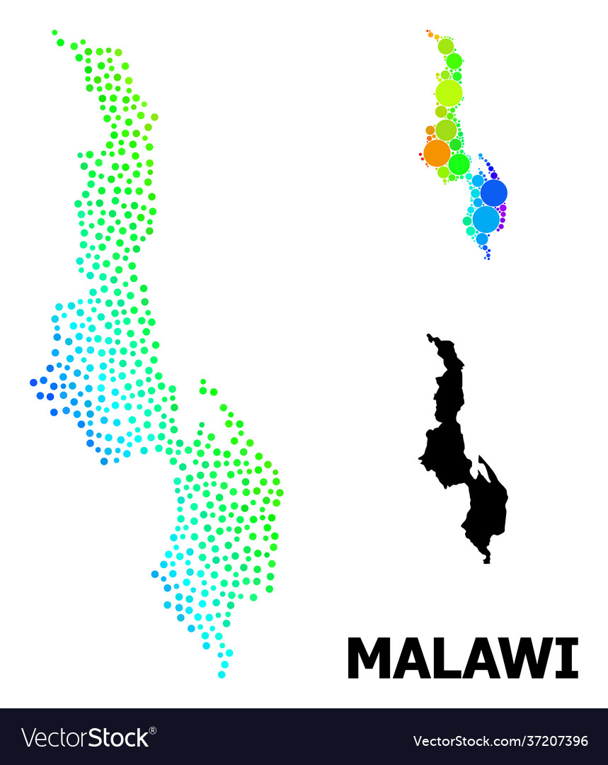 Spectrum gradient dotted map malawi Royalty Free Vector