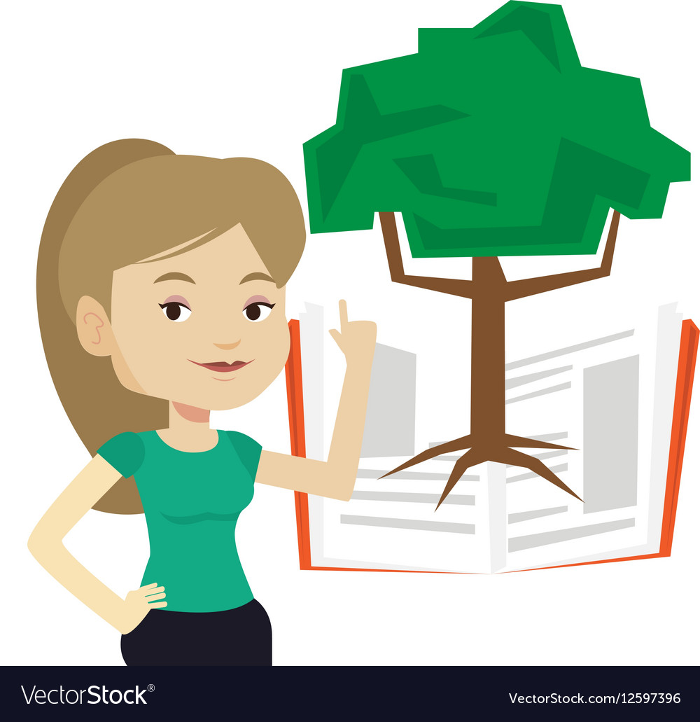 Student pointing at tree of knowledge
