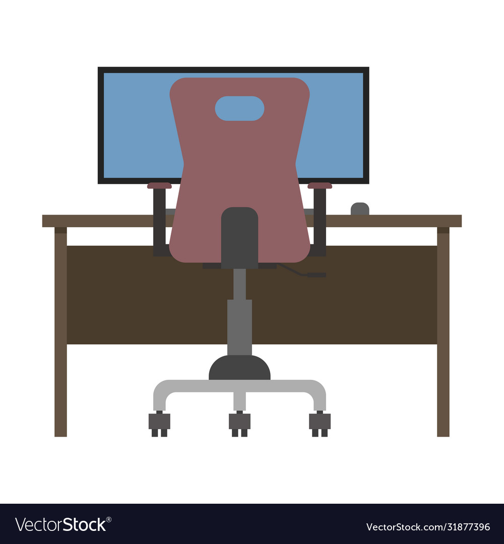 Workspace - table chair and computer in flat style vector image Workspace - table chair and computer in flat style