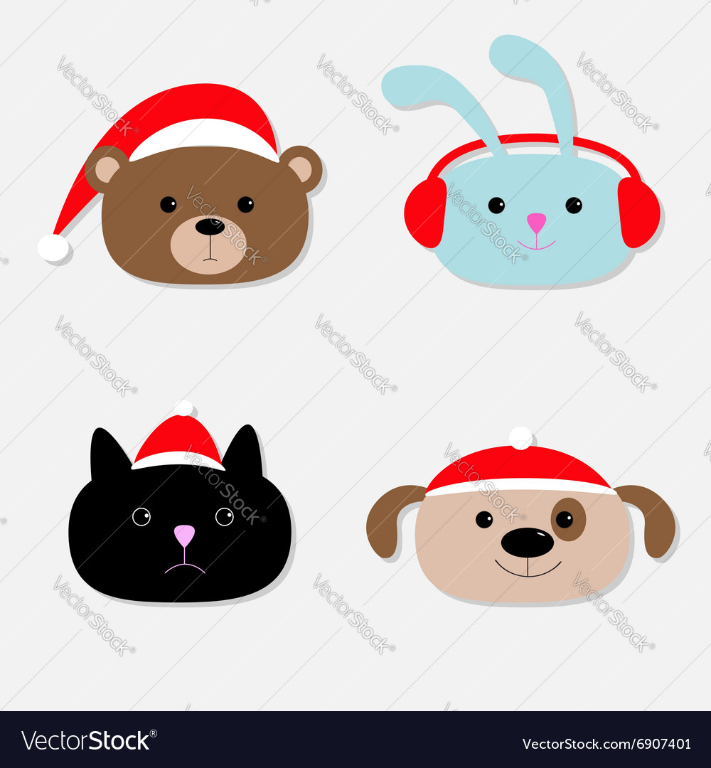 Tierkopf Set Cartoon Bär Kaninchen Katze Hund