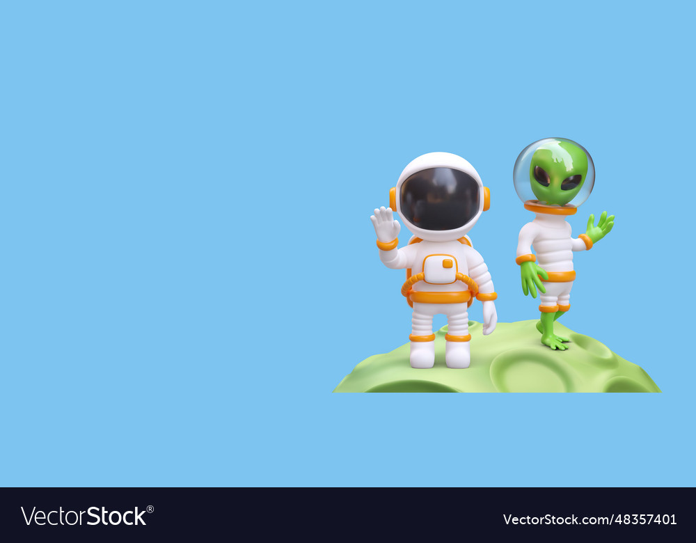 Astronaut and alien in spacesuits are standing vector image Astronaut and alien in spacesuits are standing