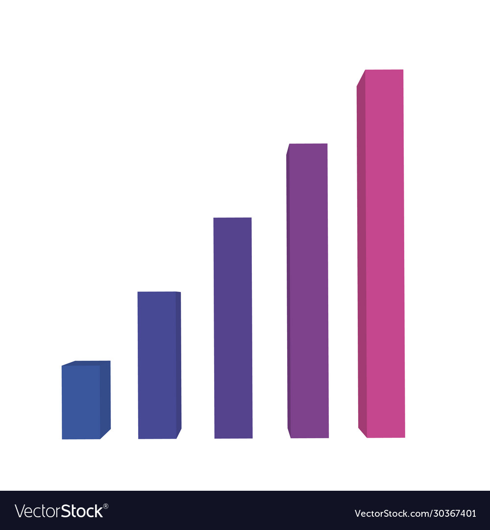 Bar chart 5 growing columns 3d isometric