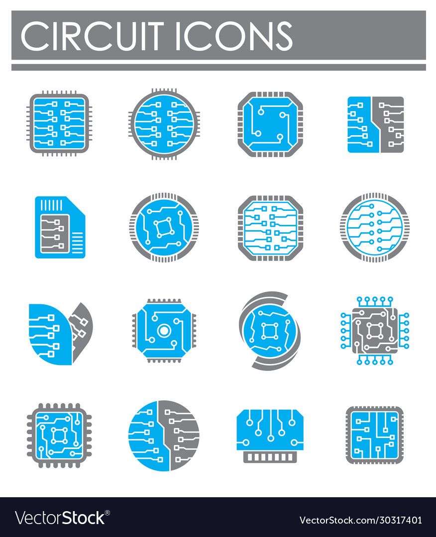Circuits related icons set on background vector image Circuits related icons set on background