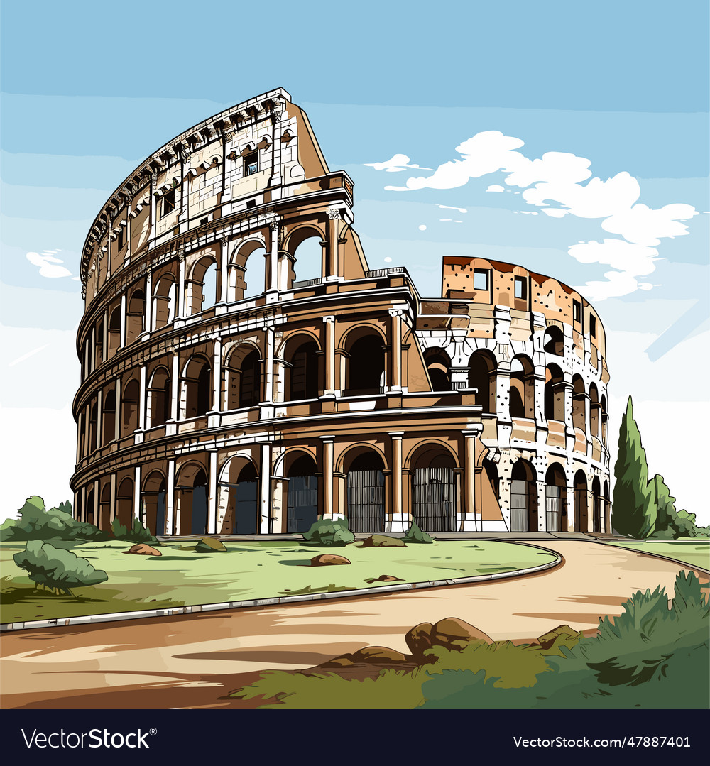 Colosseum hand-drawn comic colosseum doodle Vector Image