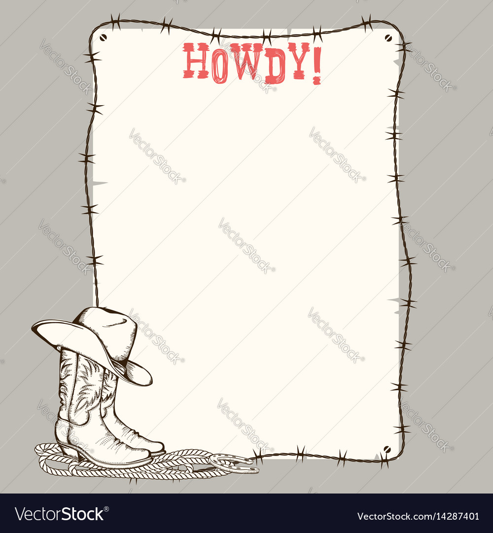 Cowboy paper background with western boots and Vector Image