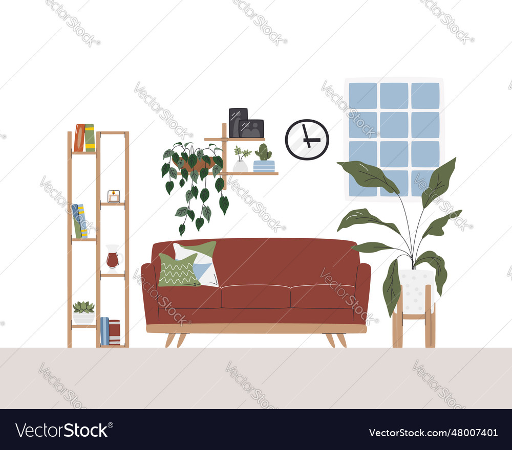 Cozy interior scene with many plants minimalist Vector Image