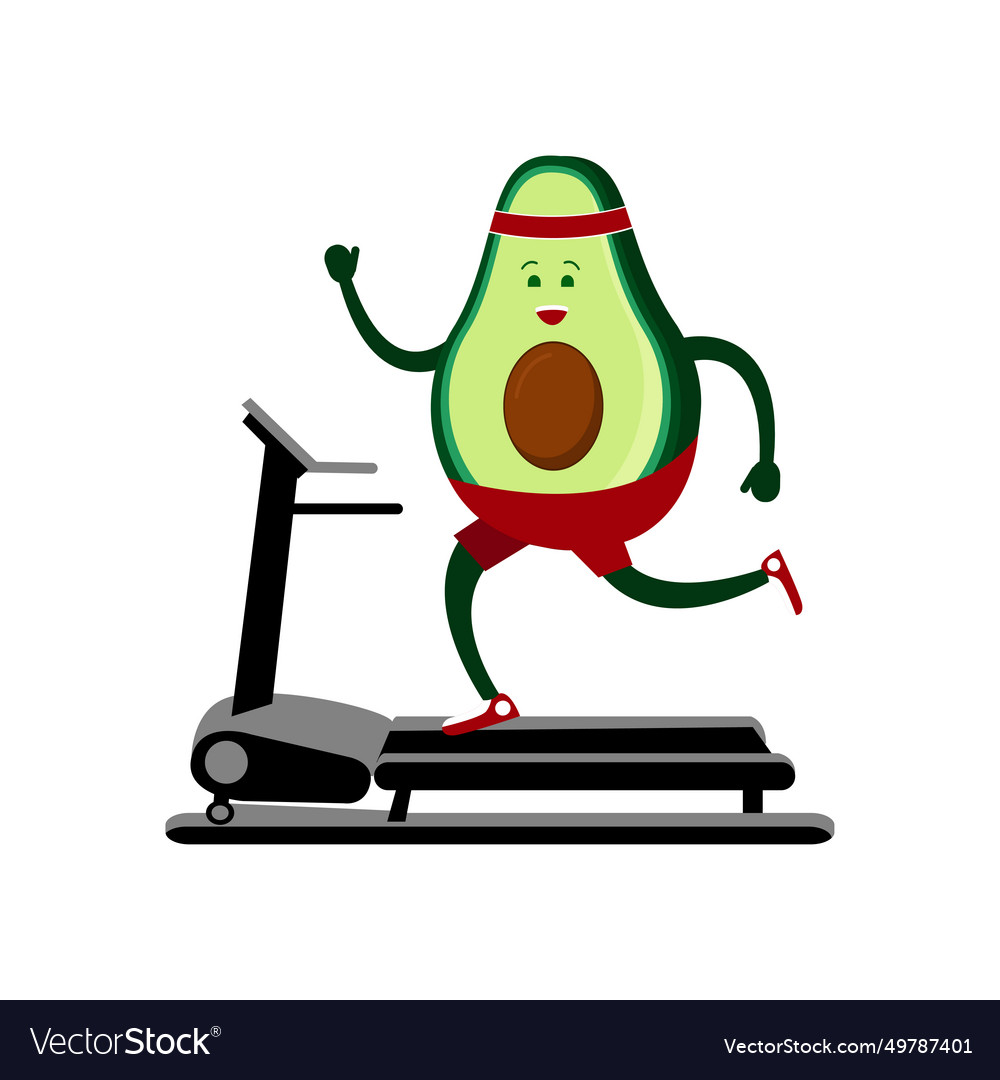 Cute avocado runs on a treadmill playing sports Vector Image