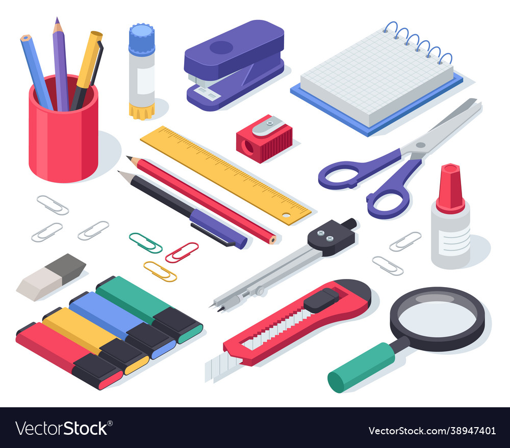 Isometric stationery school supplies glue Vector Image